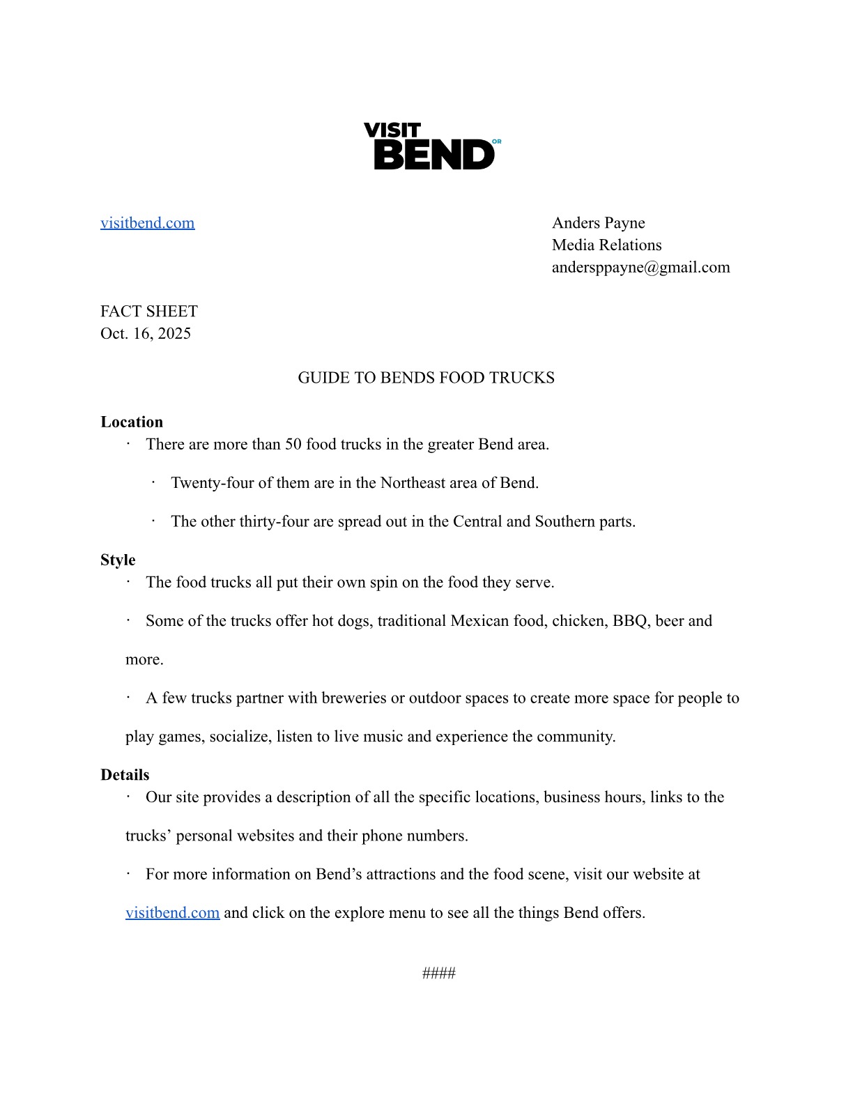 Visit Bend fact sheet PDF page 1
